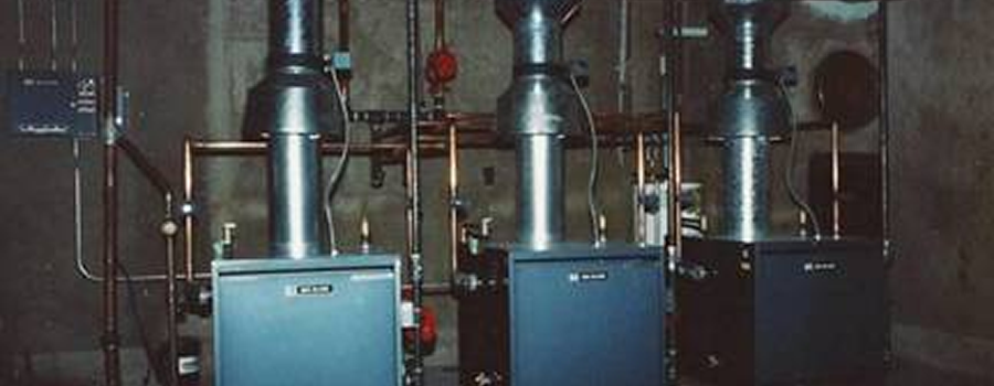 Boiler room with three heating units installed